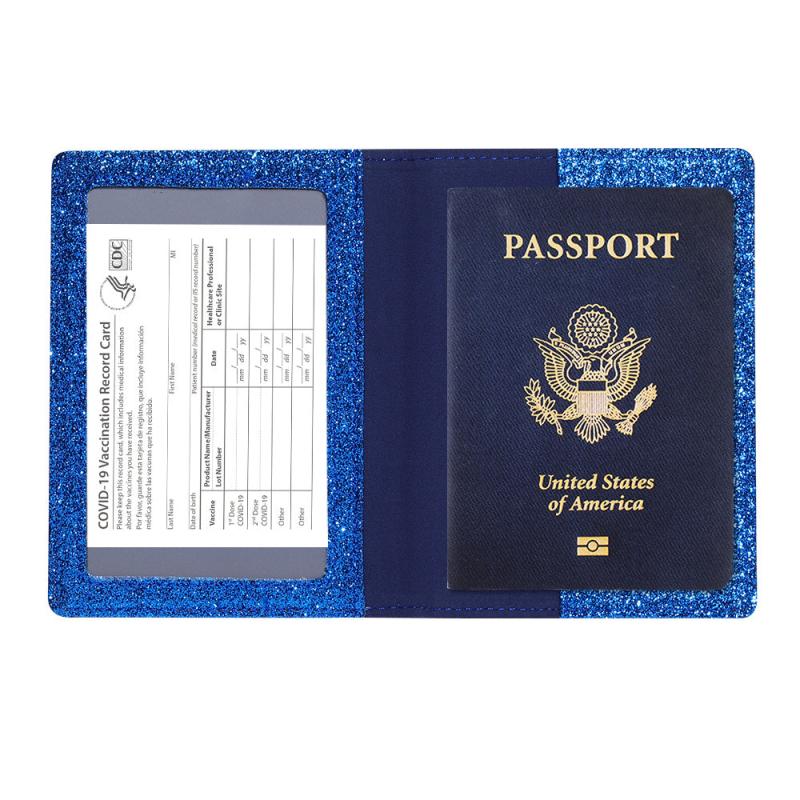 Fine Glitter Powder Passport Bag PU Leather Card Holder