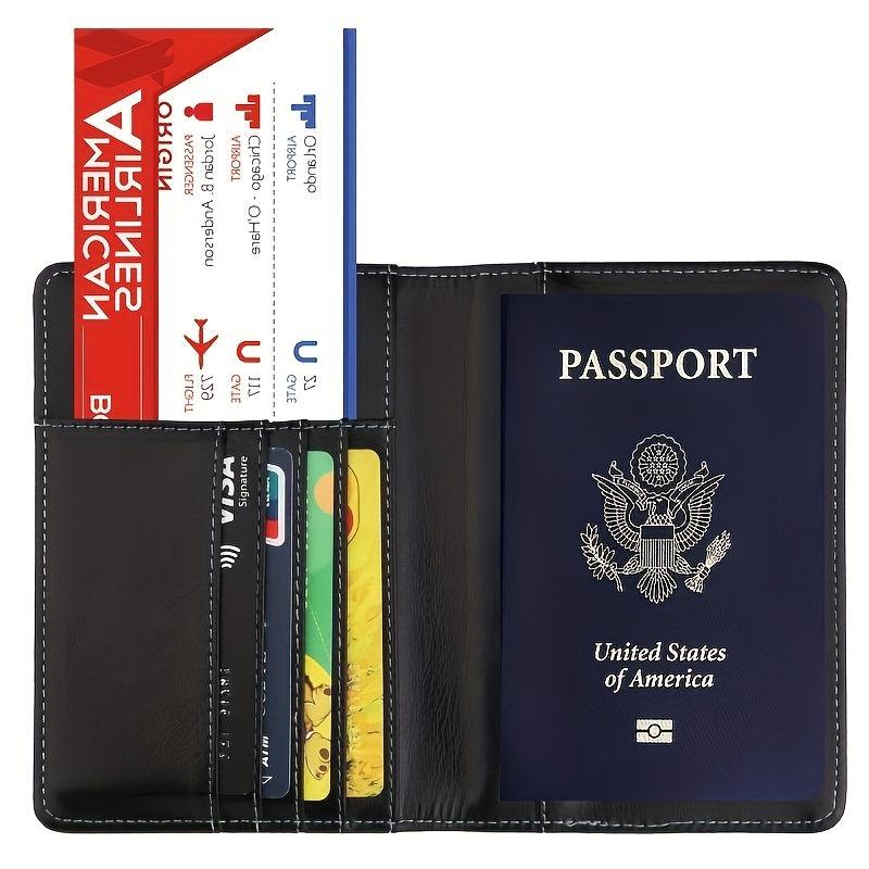 PU Leather Passport Holder Travel Ticket Business Card Organizer