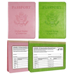 2pcs Passport & Vaccine Card Holder Combo - Leather Protector Case