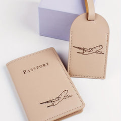 Airplane Pattern Passport Holder & Luggage Tag Set