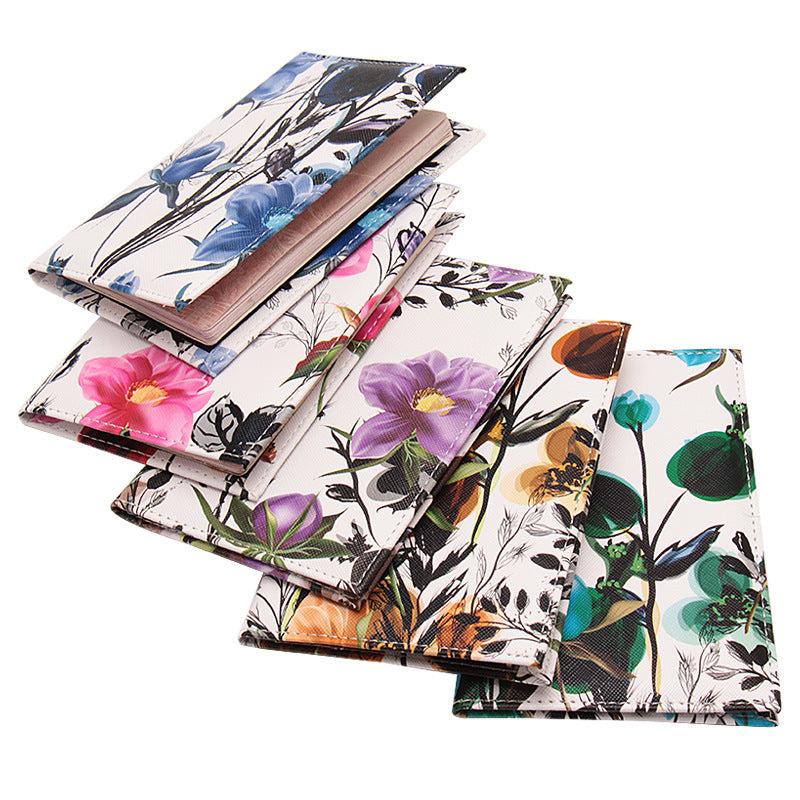 Flowers Passport Cover Leather Tickets Travel Business Credit Cards Wallet