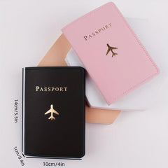 2pcs Passport Holders Plane Pattern Leather Credit Card Holder Case