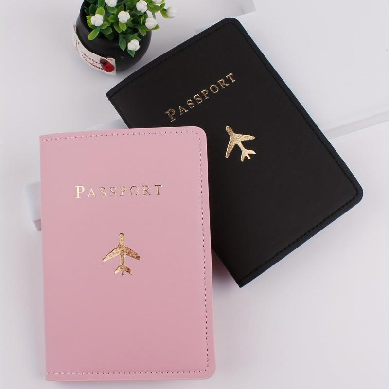 2pcs Passport Holders Plane Pattern Leather Credit Card Holder Case