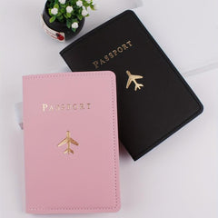 2pcs Passport Holders Plane Pattern Leather Credit Card Holder Case