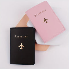 2pcs Passport Holders Plane Pattern Leather Credit Card Holder Case
