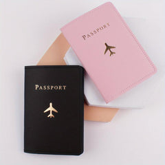 2pcs Passport Holders Plane Pattern Leather Credit Card Holder Case