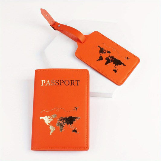 Orange Passport Holder and Luggage Tag Set - Travel Accessories