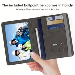 RFID Blocking Passport Holder with ID Card Slot and Pen - PU Leather