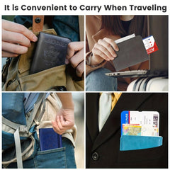 RFID Blocking Passport Holder with ID Card Slot and Pen - PU Leather