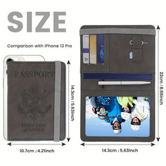 RFID Blocking Passport Holder with ID Card Slot and Pen - PU Leather