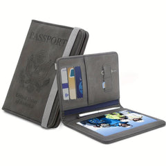 RFID Blocking Passport Holder with ID Card Slot and Pen - PU Leather