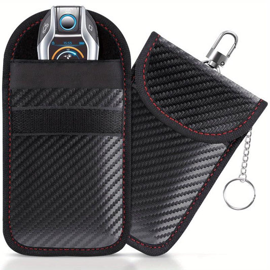 Carbon Fiber PU Leather Card Holder RFID Blocking Key Bag