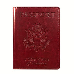 Red Lychee Grain Passport Holder Embossed PU Air Ticket Case