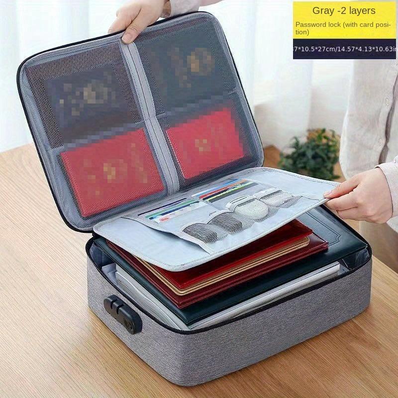 Document Bag w/ Lock 3 Layer File Water Resistant Zipper Storage Case