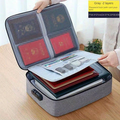 Document Bag w/ Lock 3 Layer File Water Resistant Zipper Storage Case