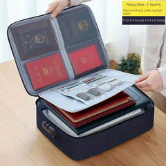 Document Bag w/ Lock 3 Layer File Water Resistant Zipper Storage Case