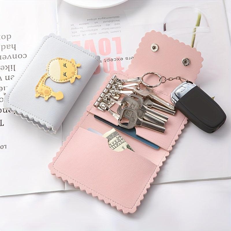 Mini Leather Keychain Giraffe Pattern Key Storage Bag Wallet