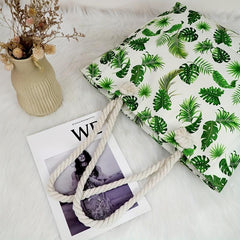 Leaf Pattern Canvas Tote Bag Large Capacity Lightweight Shoulder Bag