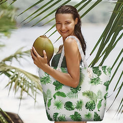 Leaf Pattern Canvas Tote Bag Large Capacity Lightweight Shoulder Bag