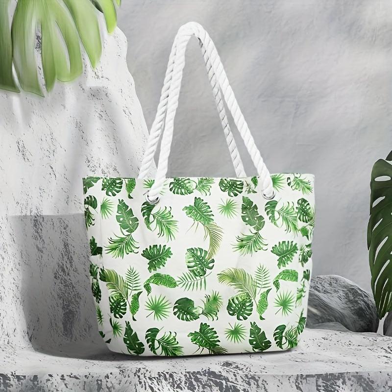Leaf Pattern Canvas Tote Bag Large Capacity Lightweight Shoulder Bag