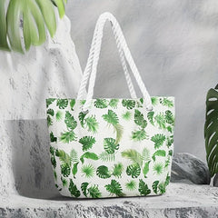 Leaf Pattern Canvas Tote Bag Large Capacity Lightweight Shoulder Bag