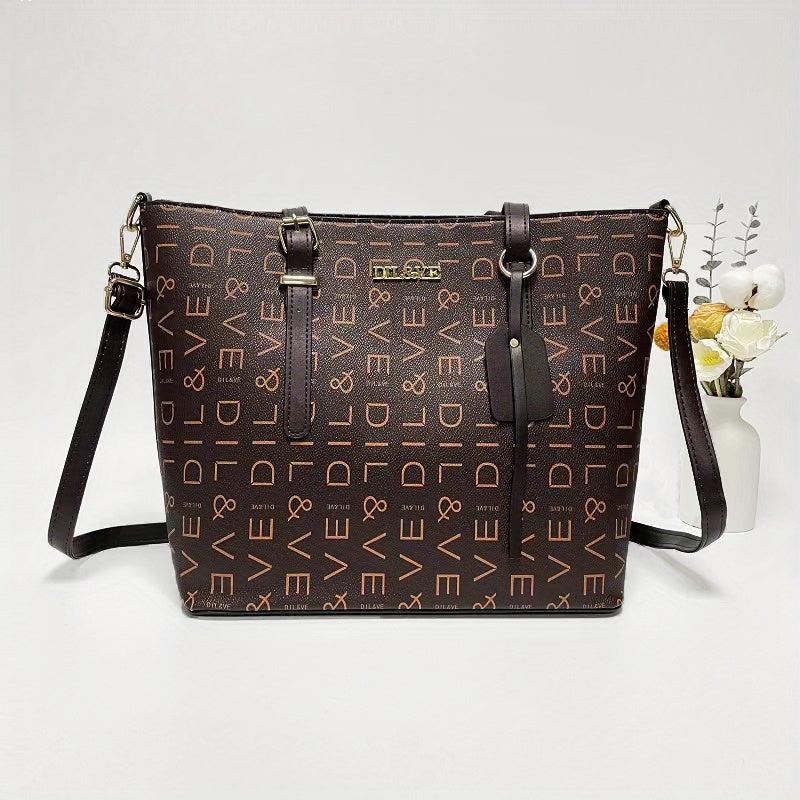 Letter Print Tote Bag Shoulder Handbag for Women