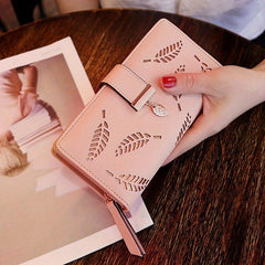 Hollow Leaves Long Wallet Clutch Coin Purse Credit Card Holder