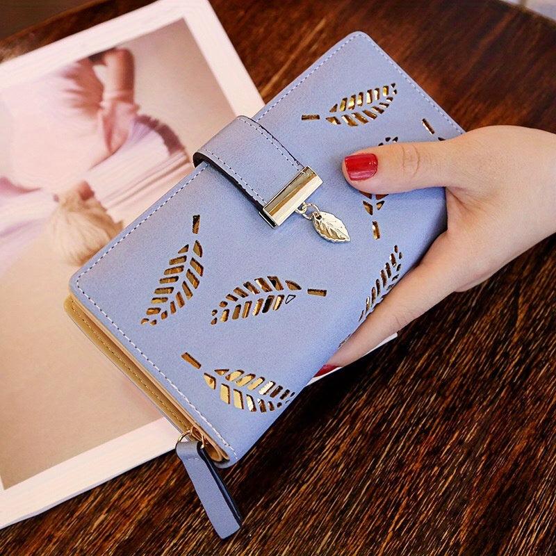 Hollow Leaves Long Wallet Clutch Coin Purse Credit Card Holder