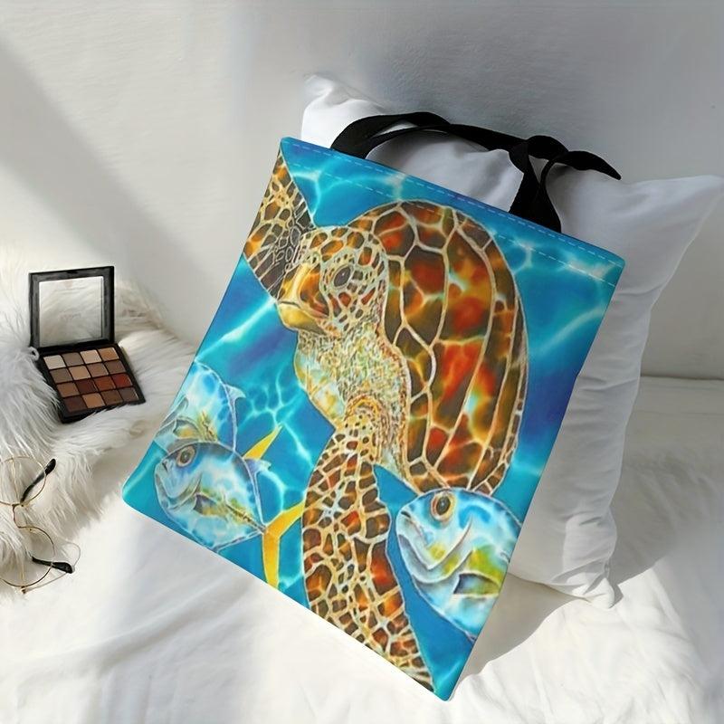 Ocean Turtle Pattern Canvas Tote Bag Travel Shoulder Beach Grocery Shopping