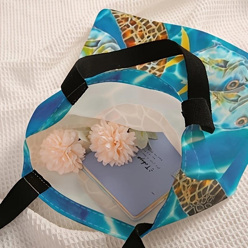 Ocean Turtle Pattern Canvas Tote Bag Travel Shoulder Beach Grocery Shopping
