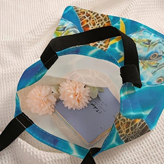 Ocean Turtle Pattern Canvas Tote Bag Travel Shoulder Beach Grocery Shopping