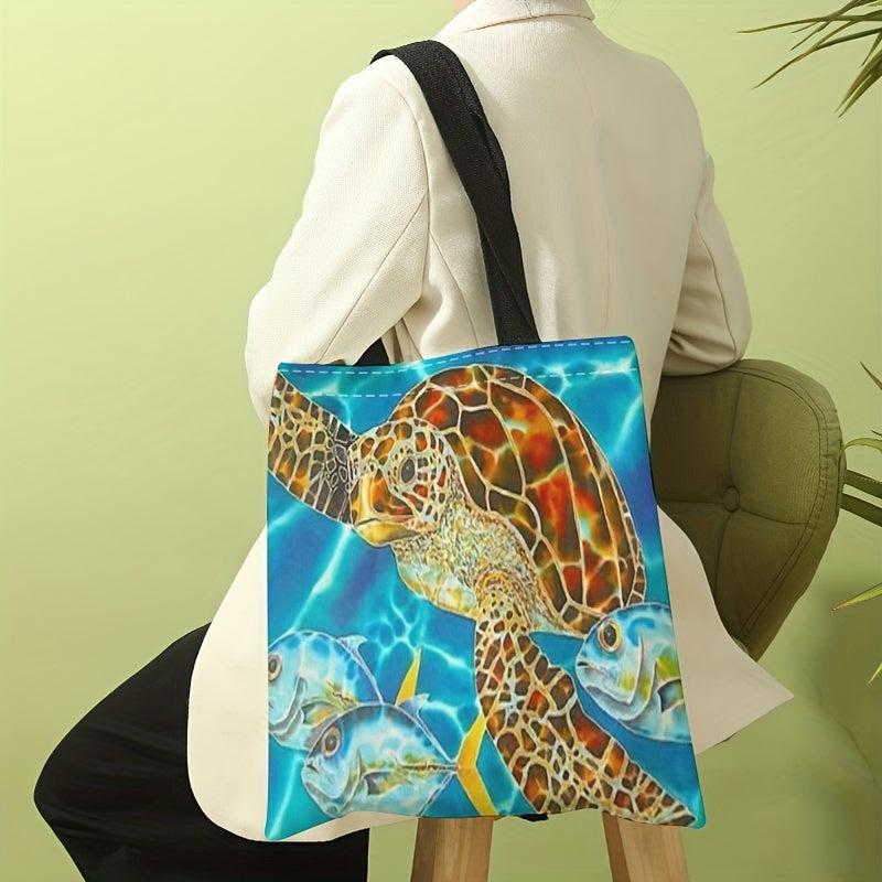 Ocean Turtle Pattern Canvas Tote Bag Travel Shoulder Beach Grocery Shopping