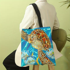 Ocean Turtle Pattern Canvas Tote Bag Travel Shoulder Beach Grocery Shopping