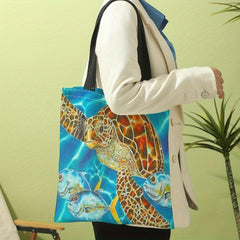 Ocean Turtle Pattern Canvas Tote Bag Travel Shoulder Beach Grocery Shopping