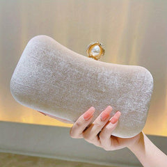 Velvet Event Clutch Bag with Metal Chain Buckle