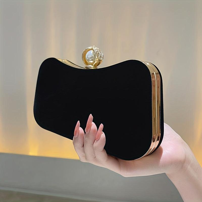 Velvet Event Clutch Bag with Metal Chain Buckle
