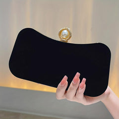 Velvet Event Clutch Bag with Metal Chain Buckle