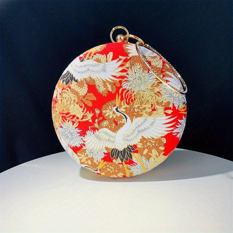 Classic Crane Pattern Round Satchel Bag for Party