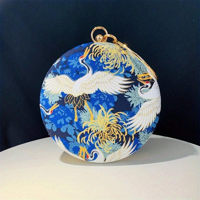Classic Crane Pattern Round Satchel Bag for Party