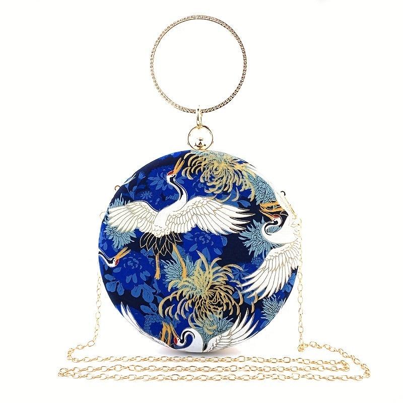 Classic Crane Pattern Round Satchel Bag for Party