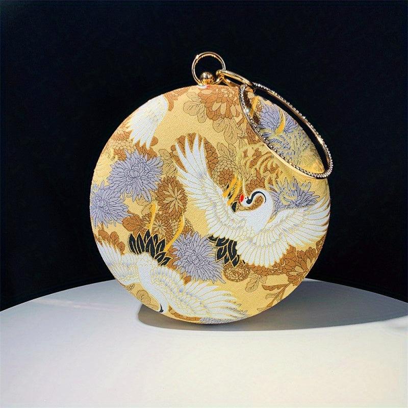 Classic Crane Pattern Round Satchel Bag for Party