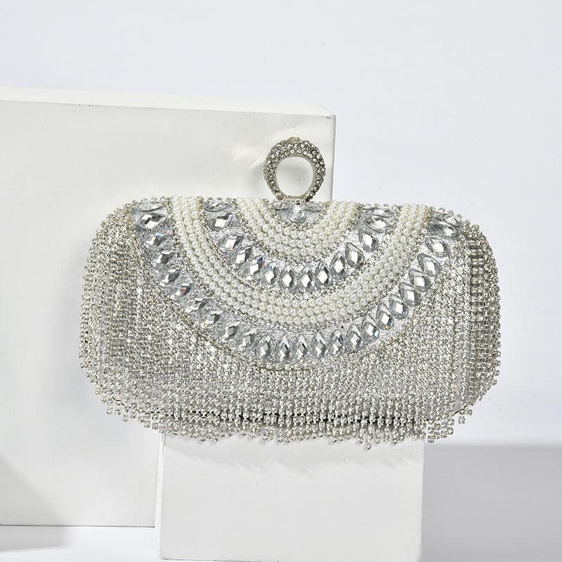 Rhinestone Tassel Decor Box Bag Glitter Evening Clutch Purse Women's