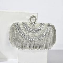 Rhinestone Tassel Decor Box Bag Glitter Evening Clutch Purse Women's