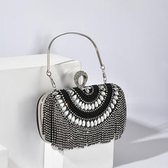 Rhinestone Tassel Decor Box Bag Glitter Evening Clutch Purse Women's