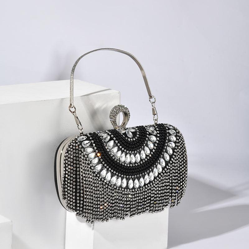 Rhinestone Tassel Decor Box Bag Glitter Evening Clutch Purse Women's