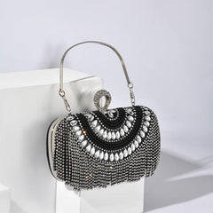 Rhinestone Tassel Decor Box Bag Glitter Evening Clutch Purse Women's