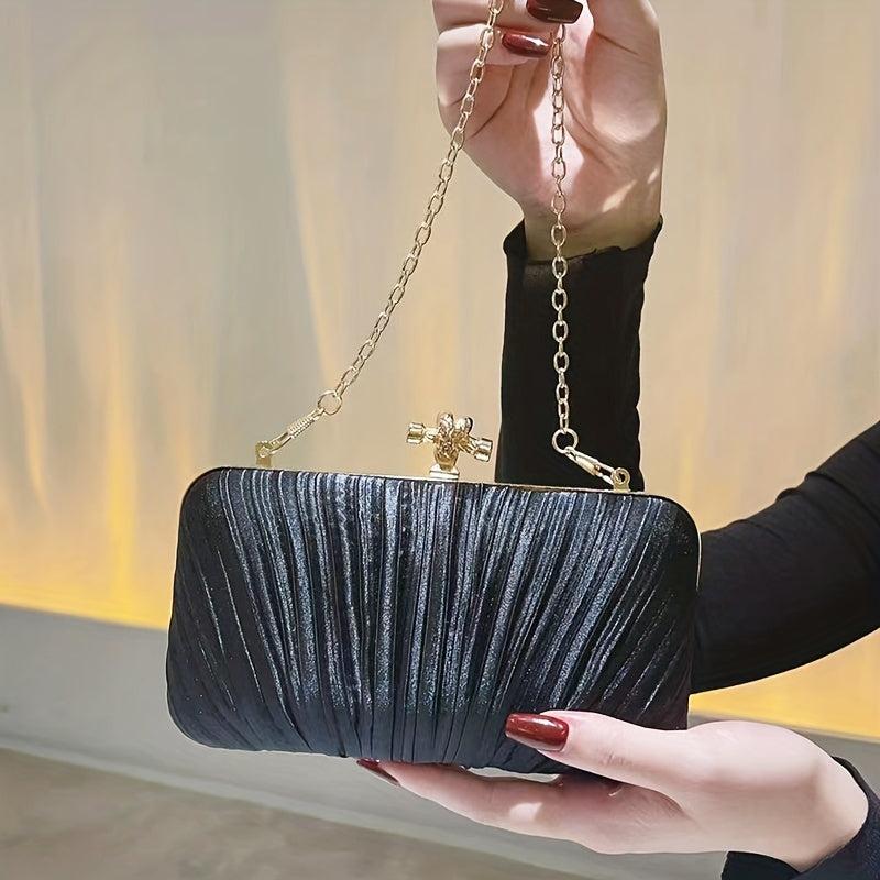Satin Ruched Clutch Purses - Evening Bag Chain Handbag for Wedding Party