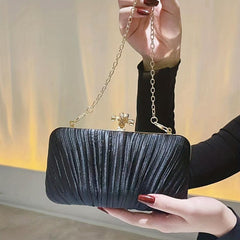 Satin Ruched Clutch Purses - Evening Bag Chain Handbag for Wedding Party