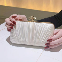 Satin Ruched Clutch Purses - Evening Bag Chain Handbag for Wedding Party