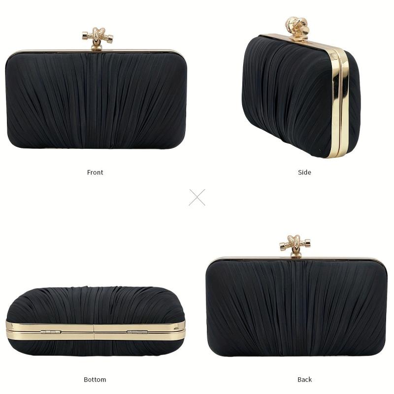 Satin Ruched Clutch Purses - Evening Bag Chain Handbag for Wedding Party